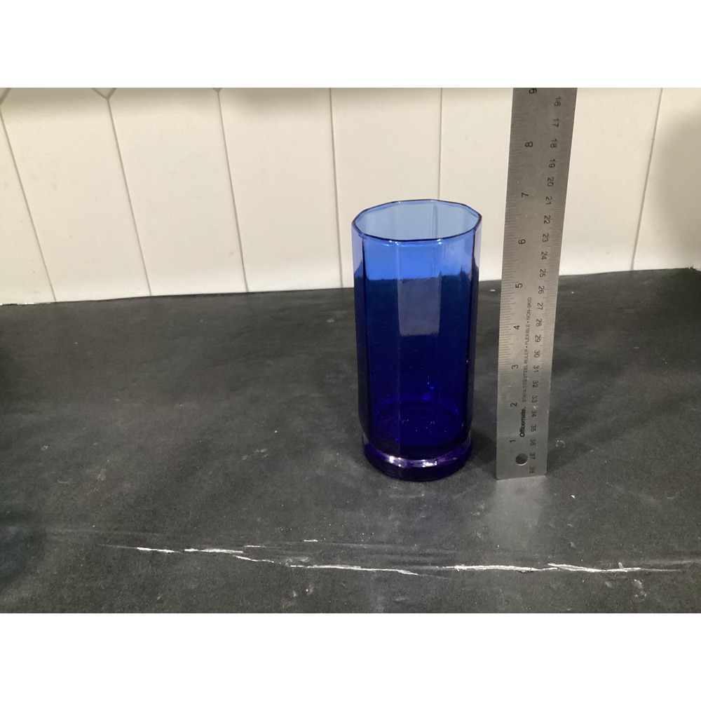 Anchor Hocking Essex Cobalt Blue Glass Glasses 16 oz 10 Sided Tumblers